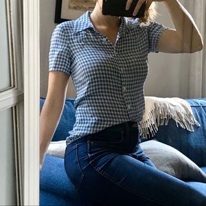 Reformation Blue Gingham Button Down Top